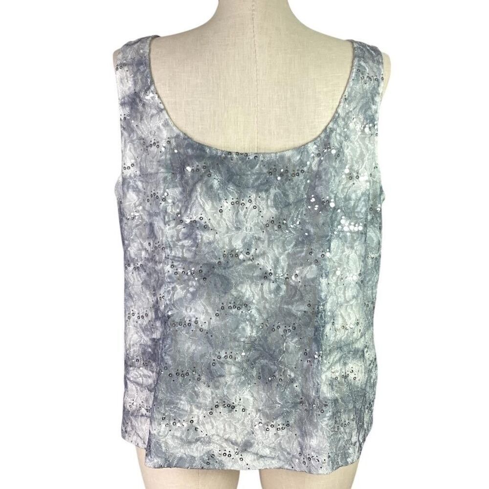 Alex Evenings Lace Jacket Tank Twin Set Women 3X Gray Floral Stretch Sequin - Picture 9 of 10
